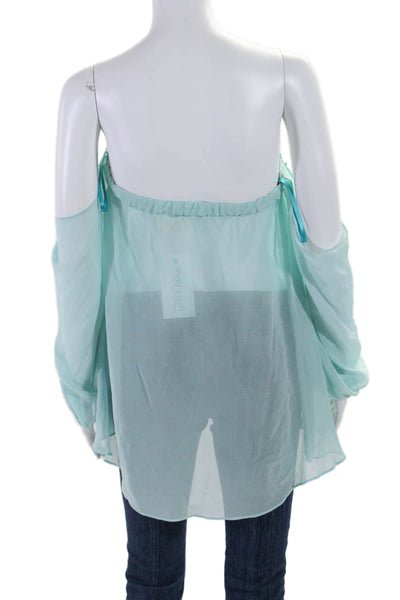 Artelier Nicole Miller Womens Silk Off The Shoulder Blouse Top Blue Size M