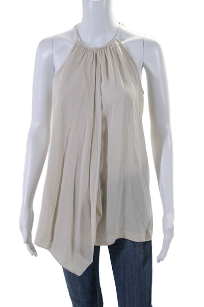 Theory Womens Silk Draped Round Neck Pullover Tank Top Blouse Beige Size M