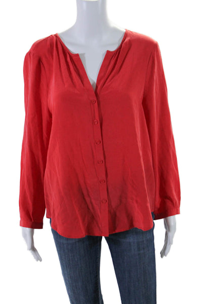 Joie Womens Silk V-Neck Long Sleeve Button Up Blouse Top Red Size M