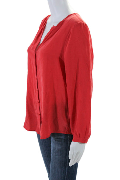 Joie Womens Silk V-Neck Long Sleeve Button Up Blouse Top Red Size M