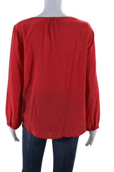 Joie Womens Silk V-Neck Long Sleeve Button Up Blouse Top Red Size M