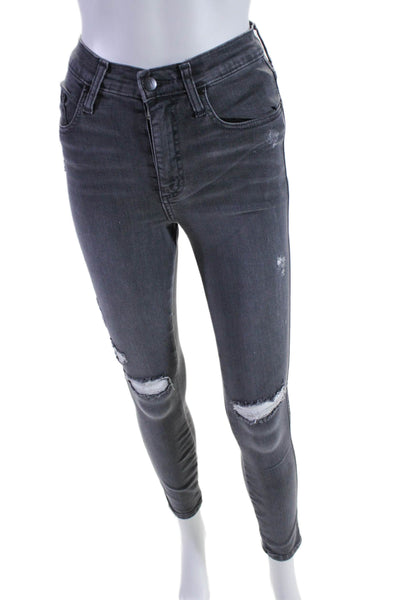 Nobody Denim Women's High Waist Distress Skinny Denim Pants Black Size 25