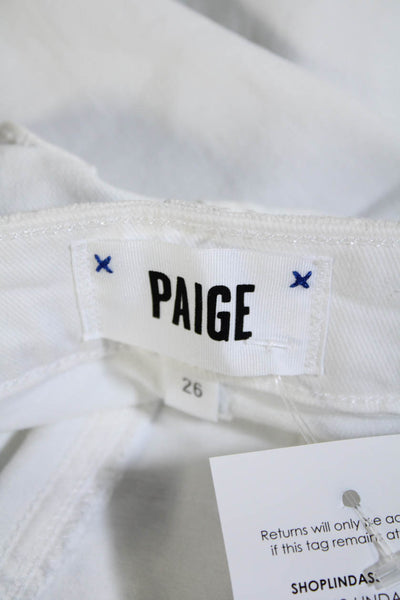 Paige Women's High Waist Distress Five Pockets Straight Leg Pants White Size 26