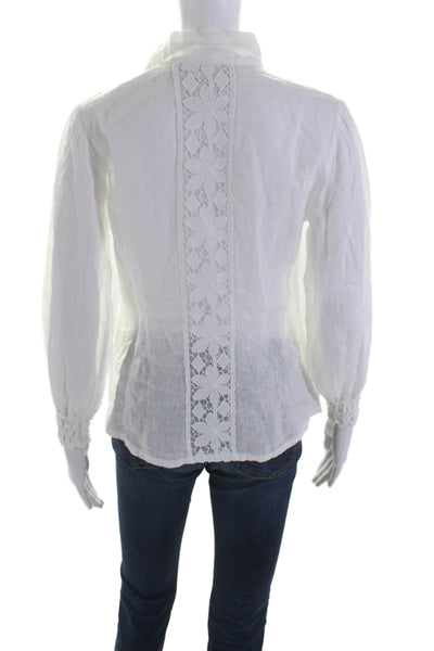 Temptation Positano Womens Linen White Eyelet Floral Long Sleeve Shirt Size XS