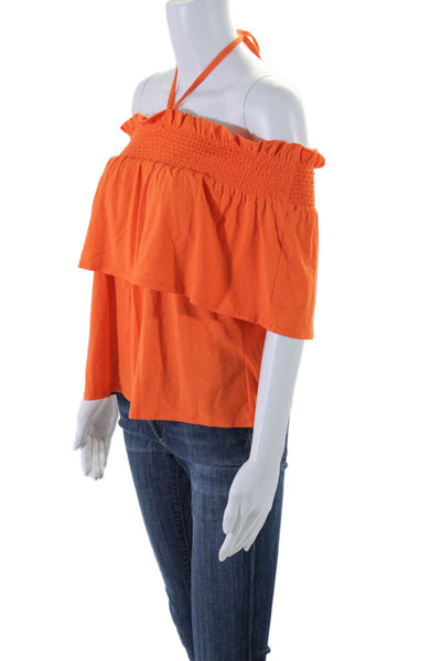 Rebecca Minkoff Womens Textured Sleeveless Square Neck Halter Top Orange Size M