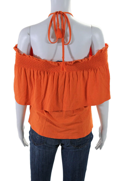 Rebecca Minkoff Womens Textured Sleeveless Square Neck Halter Top Orange Size M