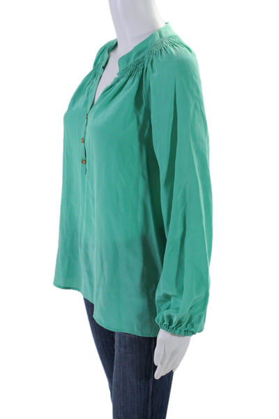 Lily Pulitzer Womens Silk V-neck Long Sleeve Buttons Blouse Green Size M