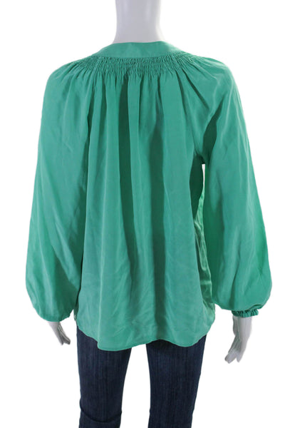 Lily Pulitzer Womens Silk V-neck Long Sleeve Buttons Blouse Green Size M