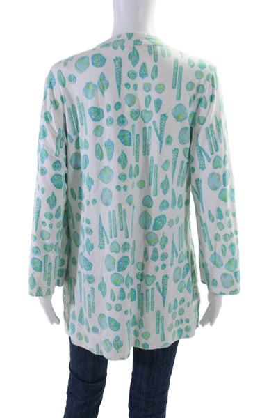 Lily Pulitzer Womens V-neck Long Sleeve Graphic Print Blouse White Size L