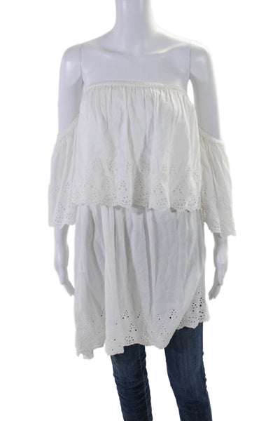 Elan Womens Textured Off The Shoulder Cut Out Sleeves Lace Blouse White Size M