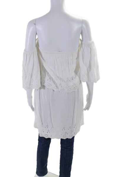 Elan Womens Textured Off The Shoulder Cut Out Sleeves Lace Blouse White Size M