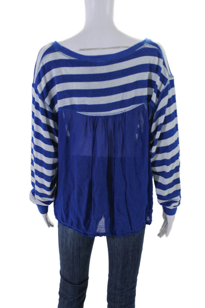 Young Fabulous & Broke Womens Long Sleeve V-neck Stripped Blouse Blue Size M