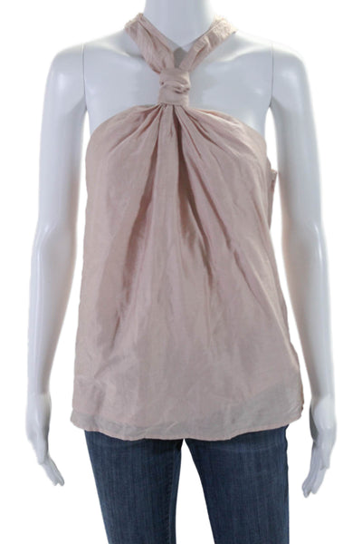 Joie Womens Cotton Zip Criss Cross Sleeveless Textured Blouse Pink Size M