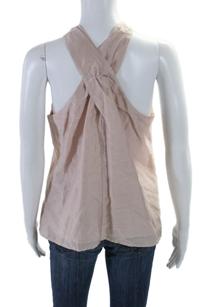 Joie Womens Cotton Zip Criss Cross Sleeveless Textured Blouse Pink Size M