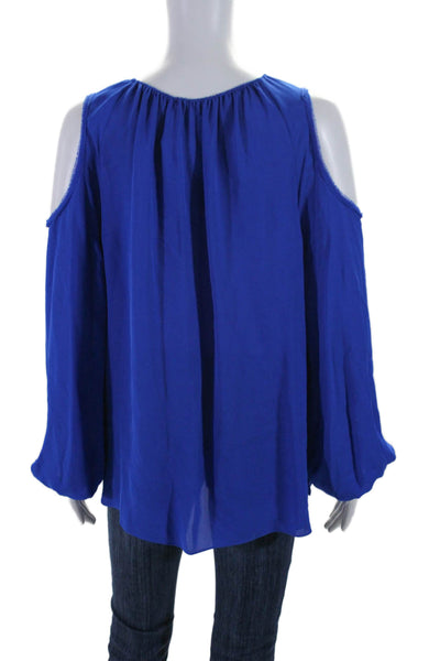 Elie Tahari Womens Satin Textured Long Sleeve V-neck Tie Front Blouse Blue Size