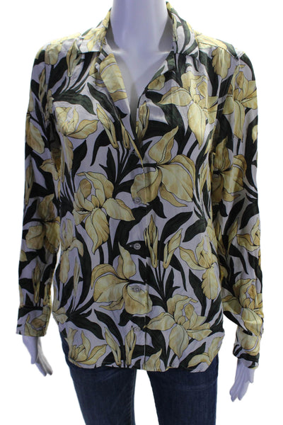 Equipment Femme Womens Silk Yellow Floral Long Sleeve Button Down Shirt Size XS