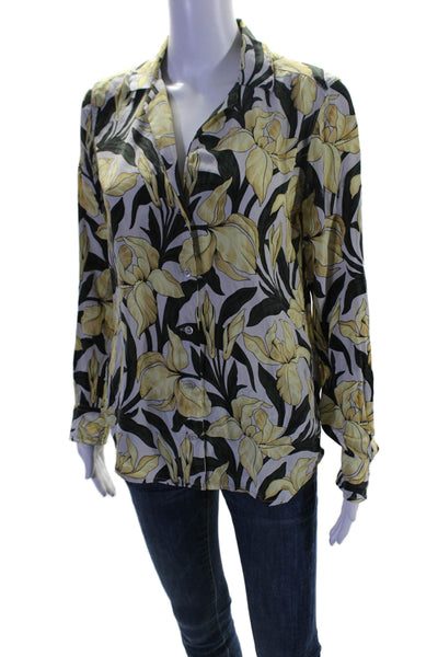 Equipment Femme Womens Silk Yellow Floral Long Sleeve Button Down Shirt Size XS