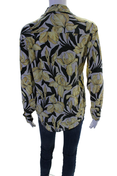 Equipment Femme Womens Silk Yellow Floral Long Sleeve Button Down Shirt Size XS