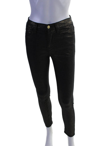 Frame Womens Cotton Le High Metallic Buttoned Skinny Pants Black Size EUR 25