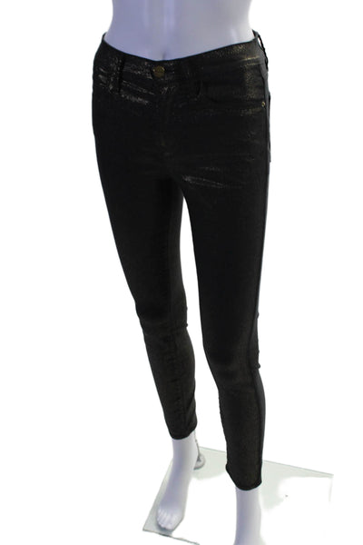 Frame Womens Cotton Le High Metallic Buttoned Skinny Pants Black Size EUR 25