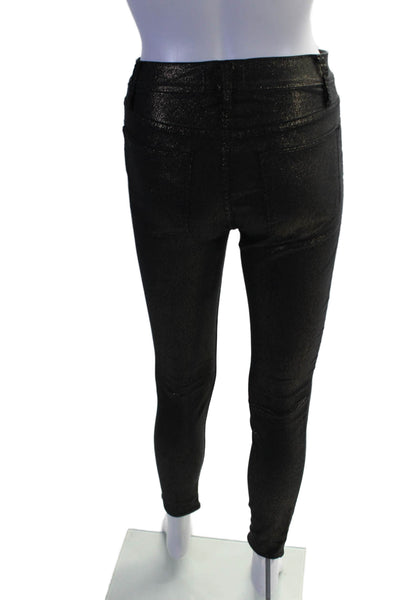 Frame Womens Cotton Le High Metallic Buttoned Skinny Pants Black Size EUR 25