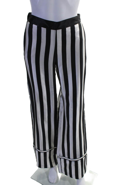 La Ligne Womens Silk Black White Striped High Rise Wide Leg Pants Size XS