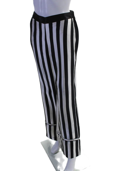 La Ligne Womens Silk Black White Striped High Rise Wide Leg Pants Size XS