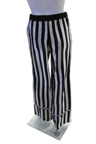 La Ligne Womens Silk Black White Striped High Rise Wide Leg Pants Size XS