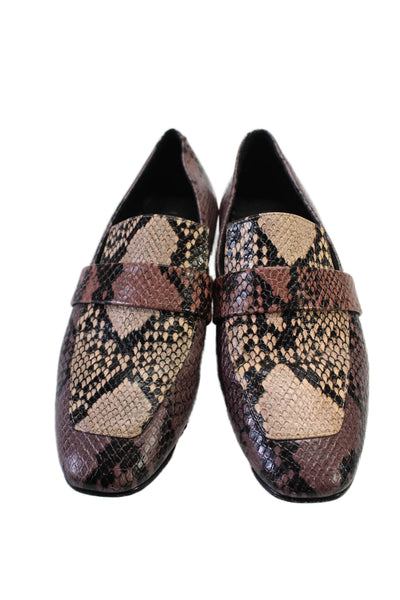 Freda Salvador Womens Leather Snakeskin Print Loafers Pink Black Size 6