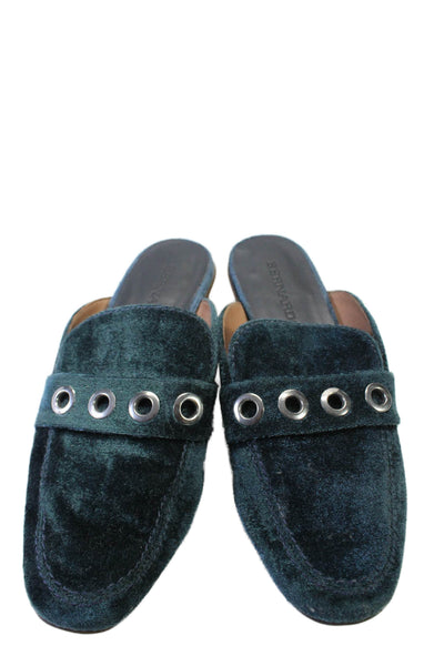 Bernardo Womens Velvet Silver Tone Slide On Mules Deep Sea Blue Size 6 Medium