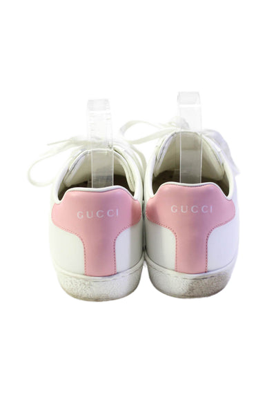 Gucci Womens White Pink Leather Low Top Lace Up Sneakers Shoes Size 8.5