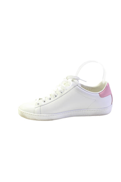 Gucci Womens White Pink Leather Low Top Lace Up Sneakers Shoes Size 8.5