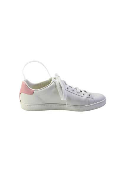 Gucci Womens White Pink Leather Low Top Lace Up Sneakers Shoes Size 8.5