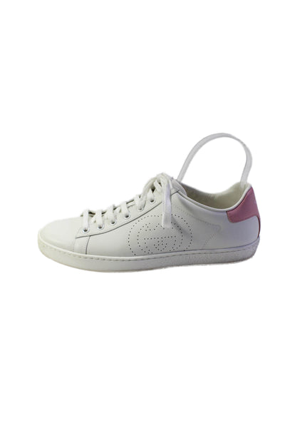 Gucci Womens White Pink Leather Low Top Lace Up Sneakers Shoes Size 8.5