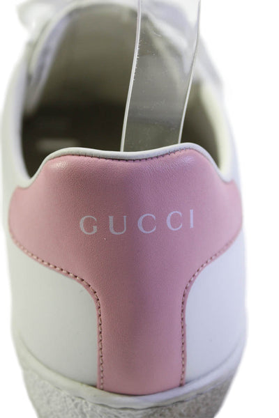 Gucci Womens White Pink Leather Low Top Lace Up Sneakers Shoes Size 8.5