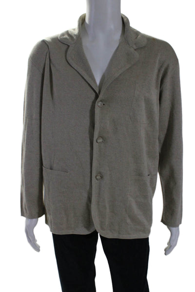 Hickey Freeman Mens Linen Buttoned Collared Long Sleeve Cardigan Tan Size L