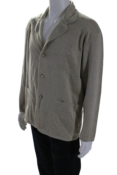 Hickey Freeman Mens Linen Buttoned Collared Long Sleeve Cardigan Tan Size L