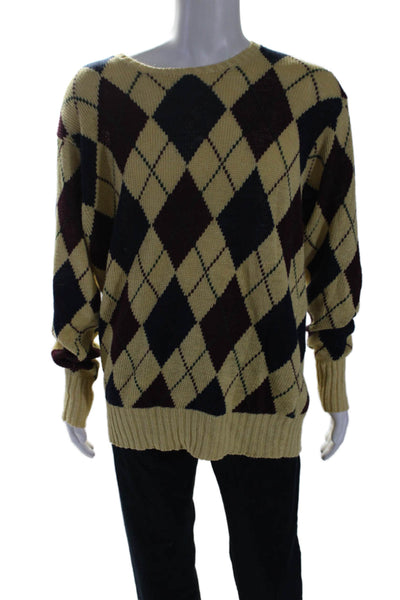 Polo Ralph Lauren Mens Linen Argyle Long Sleeve Pullover Sweater Yellow Size XL