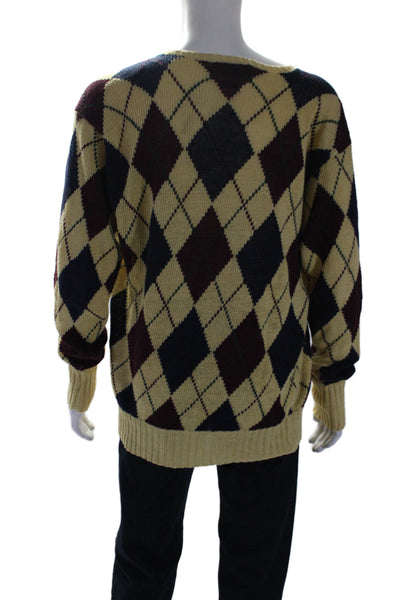 Polo Ralph Lauren Mens Linen Argyle Long Sleeve Pullover Sweater Yellow Size XL