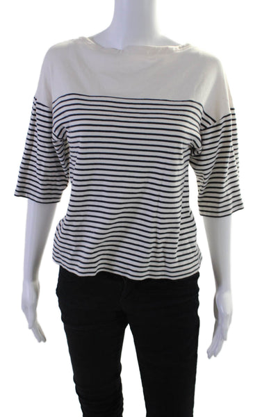 Theory Women's Round Neck Short Sleeves Boxy T-Shirt Striped Size P