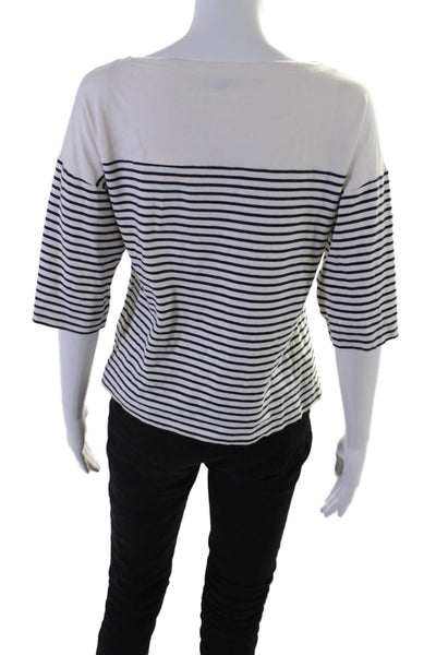 Theory Women's Round Neck Short Sleeves Boxy T-Shirt Striped Size P