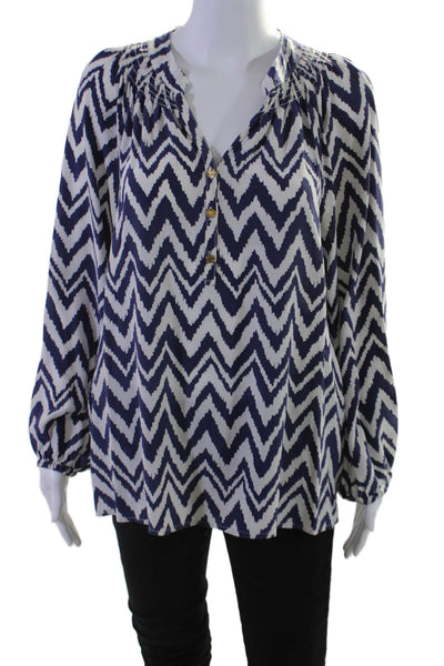 Lilly Pulitzer Women's Round Neck Long Sleeves Chevron Print Silk Blouse Size M