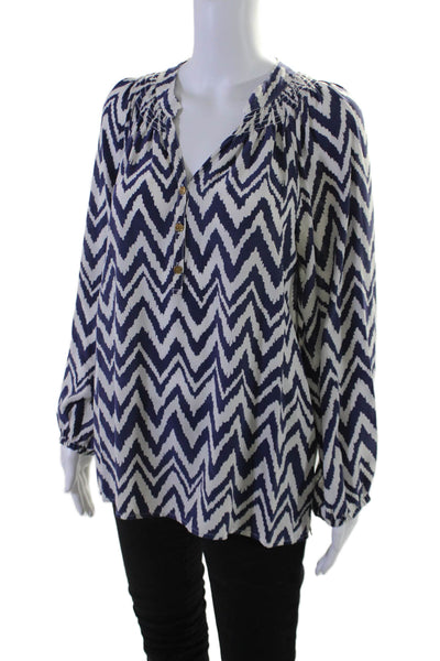 Lilly Pulitzer Women's Round Neck Long Sleeves Chevron Print Silk Blouse Size M