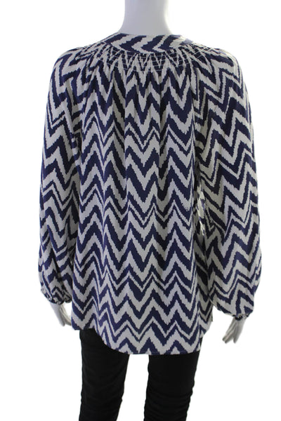 Lilly Pulitzer Women's Round Neck Long Sleeves Chevron Print Silk Blouse Size M