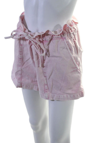 Something Navy Womens Cotton Drawstring Waist Paper Bag Denim Shorts Pink Size M