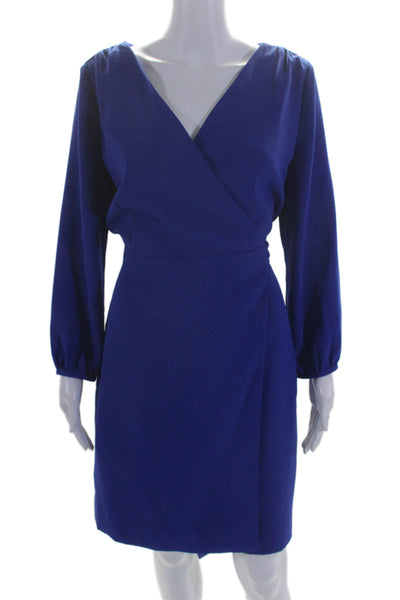 J Crew Womens Long Sleeve V Neck Wrap Dress Cobalt Blue Size 8