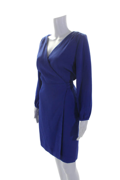 J Crew Womens Long Sleeve V Neck Wrap Dress Cobalt Blue Size 8