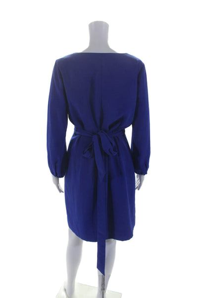 J Crew Womens Long Sleeve V Neck Wrap Dress Cobalt Blue Size 8