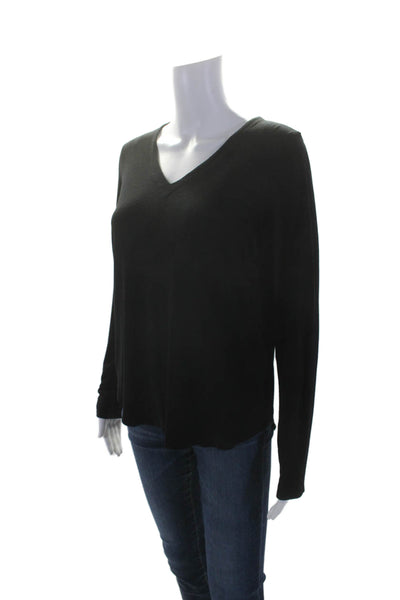 Eileen Fisher Womens Long Sleeve Casual V Neck T Shirt Black Size S