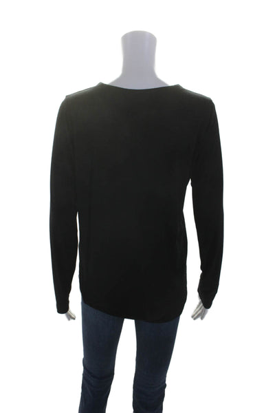 Eileen Fisher Womens Long Sleeve Casual V Neck T Shirt Black Size S